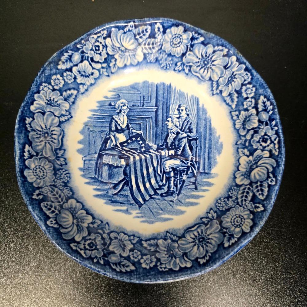 Liberty Blue Fruit Bowl 5" Blue Betsy Ross Historic Colonial Scenes England